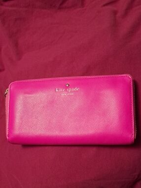 Kate Spade Hot Pink Zip-Around Leather Wallet